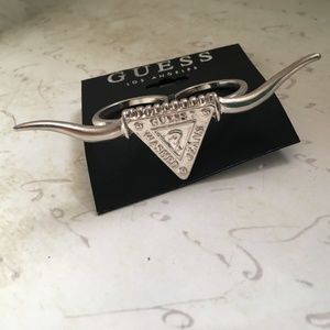 GUESS Silver Bull Horn Double Ring